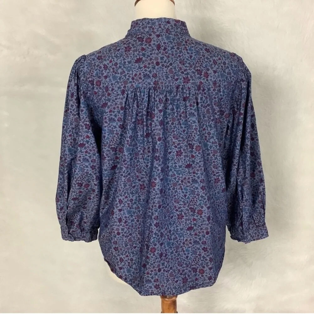 J. Crew Blue Puff Sleeve Blouse with Tie Front - Picture 3 of 7